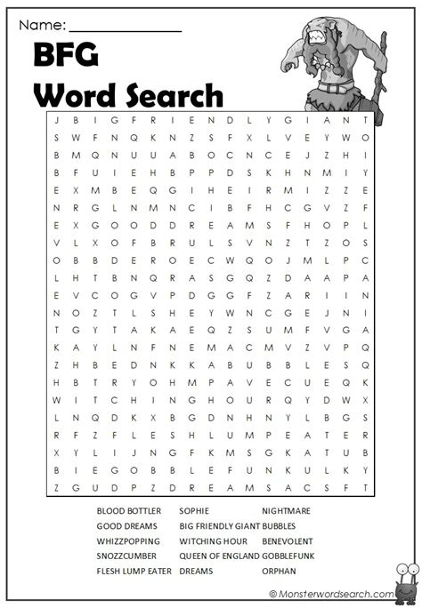 Bfg Word Search Monster Word Search