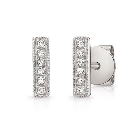14KT White Gold Diamond Bar Stud Earrings