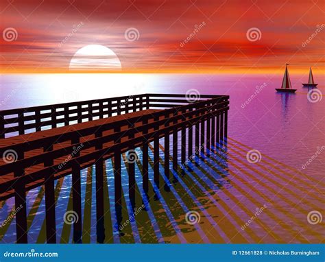 Pier At Sunset Stock Illustration Illustration Of Ocean 12661828