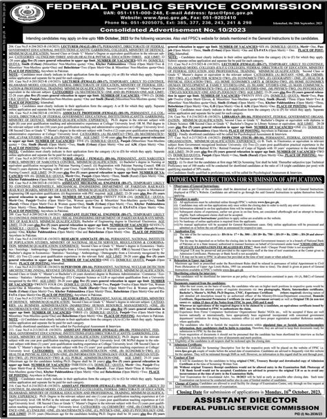 Latest Fpsc Islamabad Jobs 2023 2024 Job Advertisement Pakistan