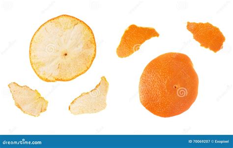 Parts Of Tangerine Peel Isolated On White Background Stock Image