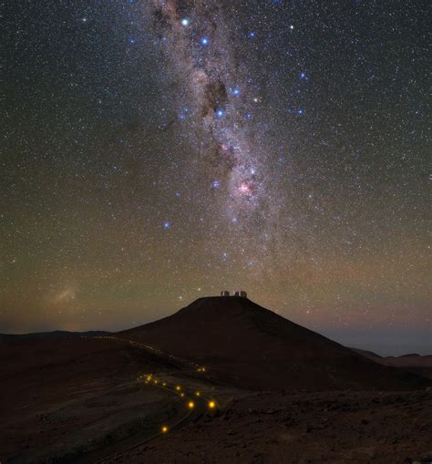 Milky Way Galaxy Seen Over Vlts Four 82 Metre Unit Telescopes Earth