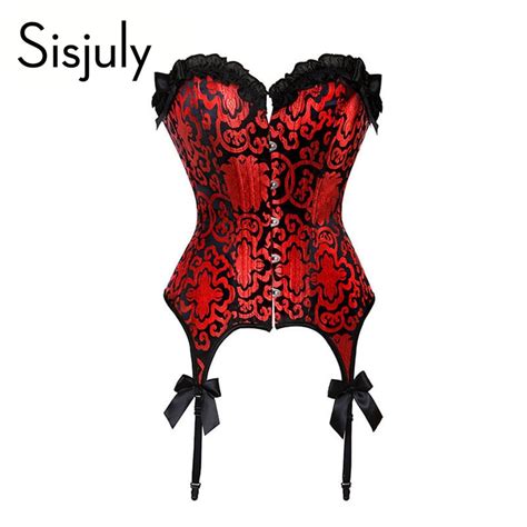 Sisjuly Vintage Corsets Women Lace Up Red Floral Corsets Evening