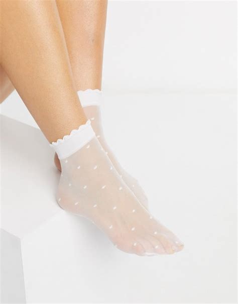 Pieces Mesh Polka Dot Socks In White Asos