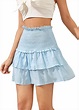 Women's Solid Shirred High Waist Layered Ruffle Hem Flared Mini Skirt ...