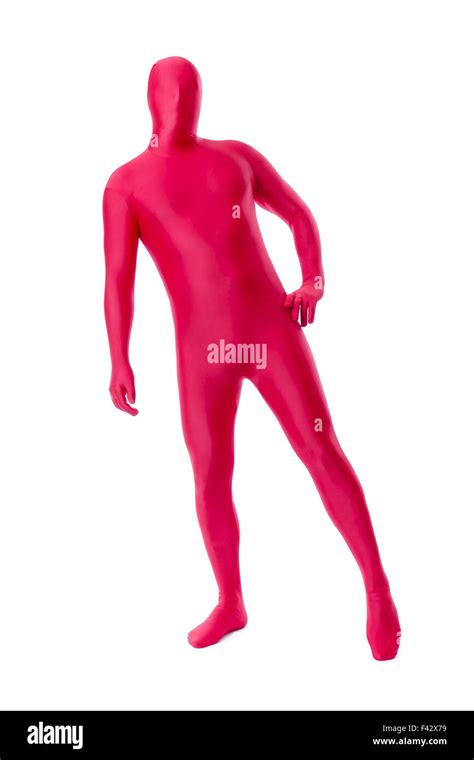 Man In A Red Body Suit Stock Photo Alamy