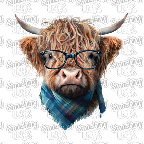 Highland Cow With Glasses Heat Transfer Dtf Sublimation Tat 3 B