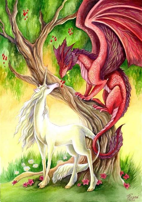 Unicorn And Dragon Mythical Creatures Art Dragon Artwork Fantasy Dragon