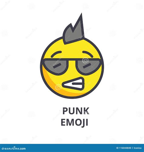 Punk Emoji Vector Line Icon Sign Illustration On Background Editable