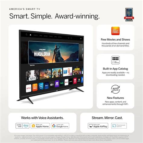 Vizio 24 Inch D Series 720p Smart Tv With Apple Airplay And Chromecast