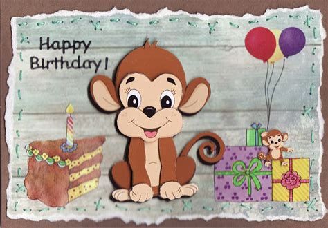 3d Cute Monkey Birthday Card By Tassie Scrapangel Monkey Birthday