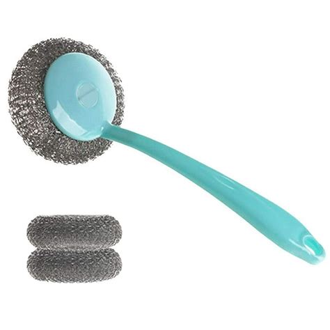 Wideskall Kitchen Cleaning Stainless Steel Sponge With Handle Scouring Pad Brush Steel Wool