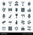 Hanukkah icons set judaism symbols collection Vector Image