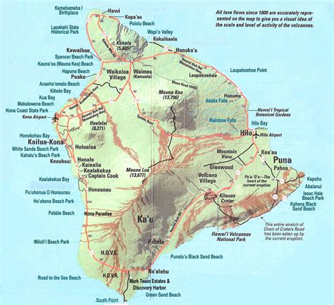 Large Map Of Big Island Of Hawaii With Relief Roads And Cities Big
