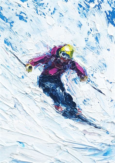 Ski Painting Impasto Oil Artwork Original Wall Art Colorado Etsy