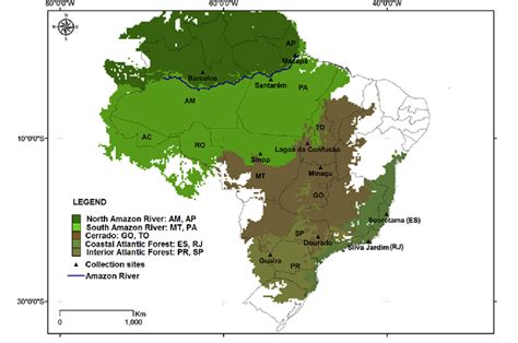 Map Describing Major Ecoregions Of Brazil Indicating Ten Sampling