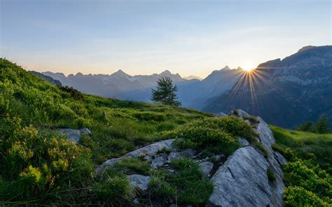 Alpen Schweiz Berge Morgendämmerung Sonnenaufgang 1920x1200 Hd