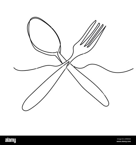 Vector Abstract Continuous One Single Simple Line Drawing Icon Of Fork