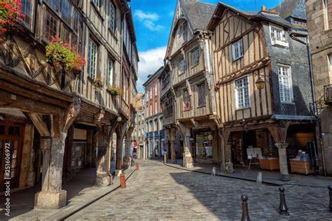 Dinan City Medieval Houses In Old Town Brittany France Stock Photo