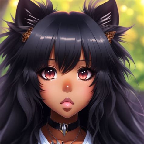 Afraid Crow244 Black Girl Dark Skin Anime Girl Black Fluffy Long Hair Black Fluffy Fox Tail