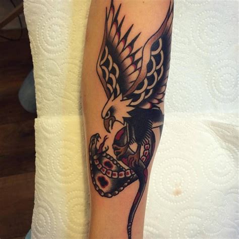 Traditional Eagle And Cobra Fight Tattoo On The Forearm Cobra Tattoo