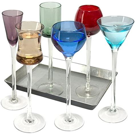 Coloured Cordial Glasses Glass Funky 7 Piece Long Stem Liqueur Set