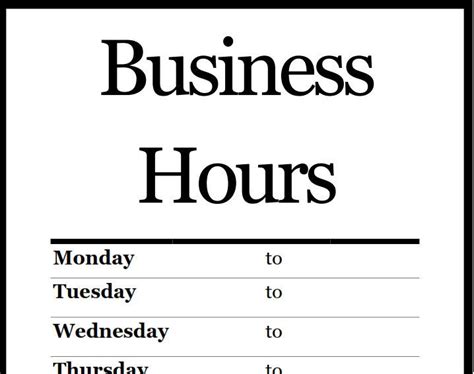 Business Hours Sign Template Awesome Design Layout Templates