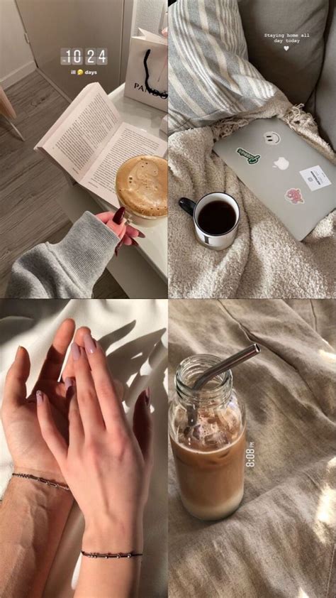 A Collage Of Photos With Coffee Laptop And Hand Reaching Out To Touch