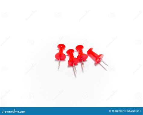 Colored Red Push Pins Isolated On White Backgroundstudio Shot Stock