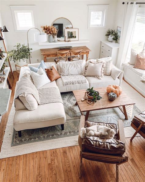 Neutral Living Room With Fall Decor In 2020 Boho Living Room Living