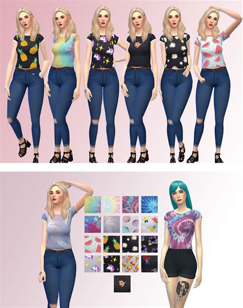 Hi Here Are Some Shirts With Cute Designs For Your Sims • 19 Swatches • Base Game Compatible A
