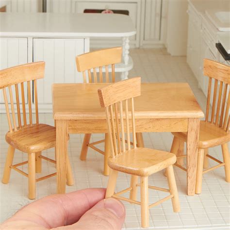 Dollhouse Miniature Light Oak Kitchen Table and Chair Set ...