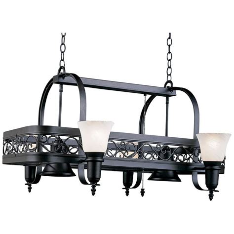 Odysee 36 Wide 6 Light Black Leather Pot Rack Chandelier 1r058