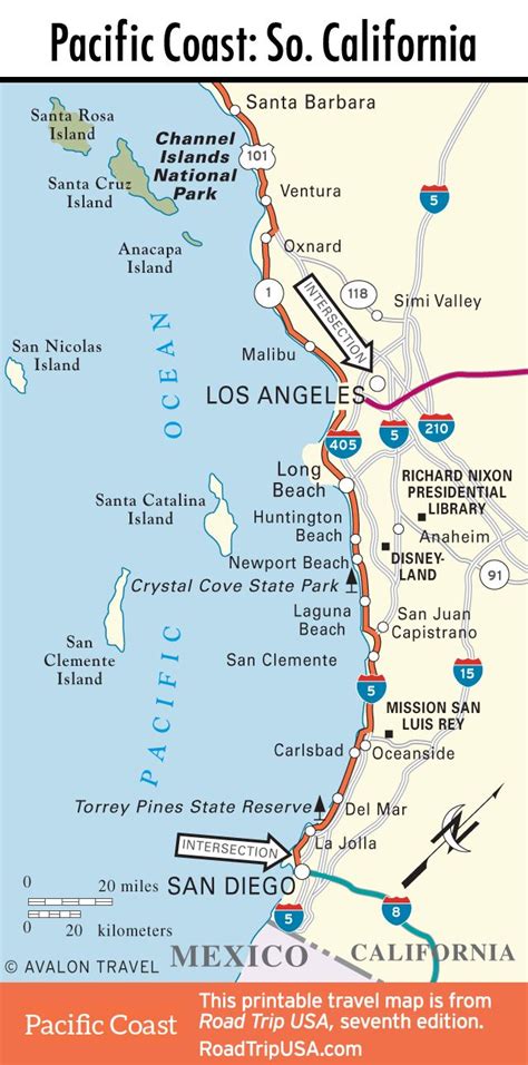 Map Of Pacific Coast Through Southern California California Travel