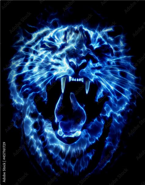 Growling Neon Tiger Vector Tiger Head Isolated On Black Background