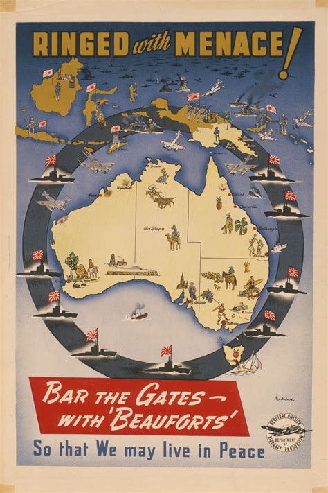 ‘ringed With Menace Poster Second World War Australias Defining
