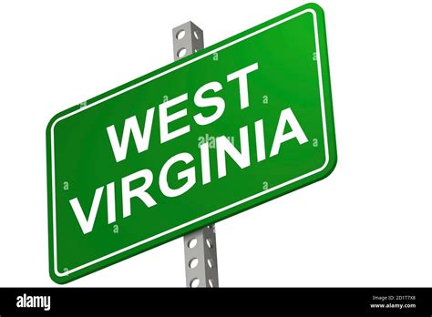 West Virginia Road Sign On White Background 3d Rendering Stock Photo