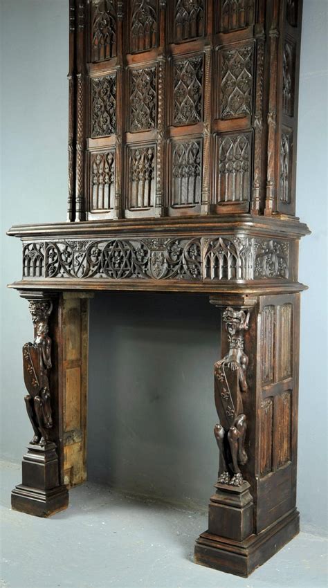 Gothic Fireplace Fine Large And Stately Oak At 1stdibs