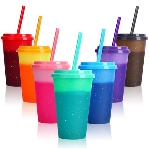 Color Changing Cups With Lids And Straws 12 Oz Reusable Cute Plastic