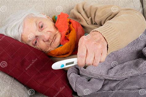 Sick Elderly Woman Fever Stock Image Image Of Influenza 141161695