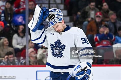 Toronto Maple Leafs Goalie Ilya Samsonov Pulls His Helmet Down As He