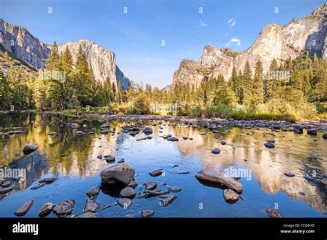 Merced River In Yosemite National Park At Sunset California Usa Stock
