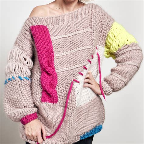 Patchwork Merino Wool Sweater Knitted Sweaters Neon Sweater Sweaters