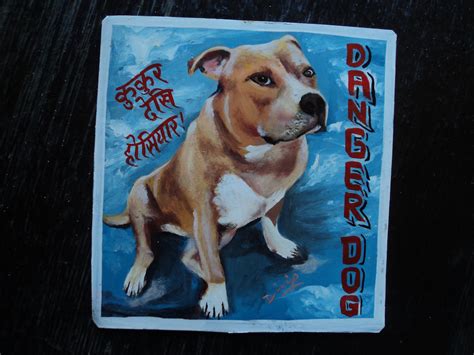 Folk Art Portrait Of A Pit Bull Hand Painted In Nepal