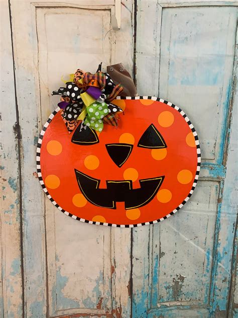Pumpkin Door Hanger Halloween Door Hanger Halloween Wreath Etsy