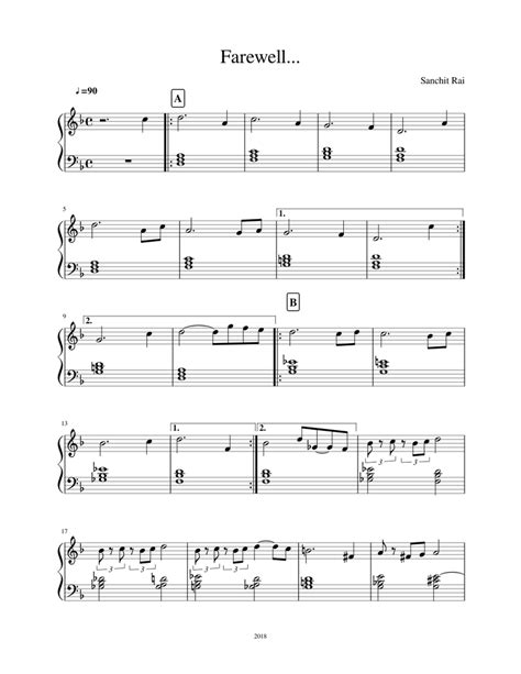 Farewell Sheet Music For Piano Solo