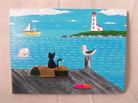 Folk Art Painting Nautical Original Painting Nova Scotia Folk Etsy