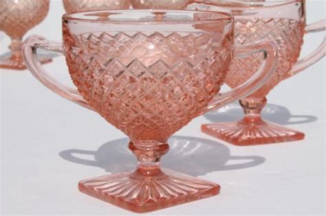 Vintage Miss America Pink Depression Glass Dessert Dishes Set Sherbets