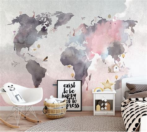 8d Paint Abstract World Map Wallpaper Mural For Baby Child Room Sofa