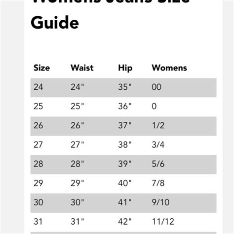Gap Womens Jeans Size Chart